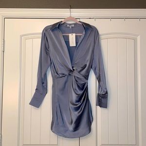Slate blue Satin Button-down Mini Dress